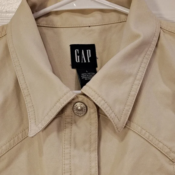 GAP Womens LG 100% Cotton Cream Colored Denim Utility Jacket Classic Rodeo - Picture 5 of 8